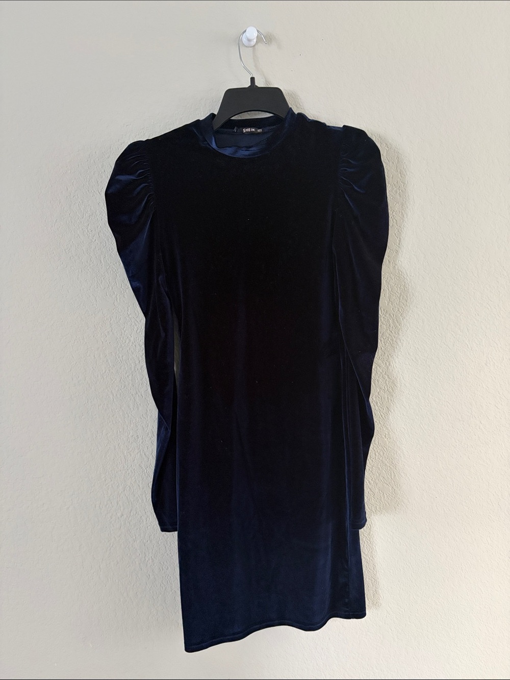 SHEIN Navy Velvet Puff-Sleeve Long Sleeve Dress Size Small